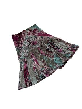 Vintage Y2K mesh floral patchwork a-line flare skirt size 6